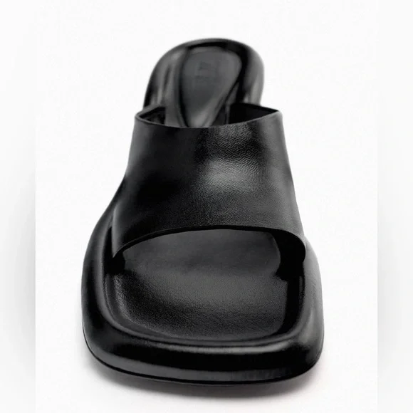 Zara | Black Leather Heeled Mules - Picture 6 of 12
